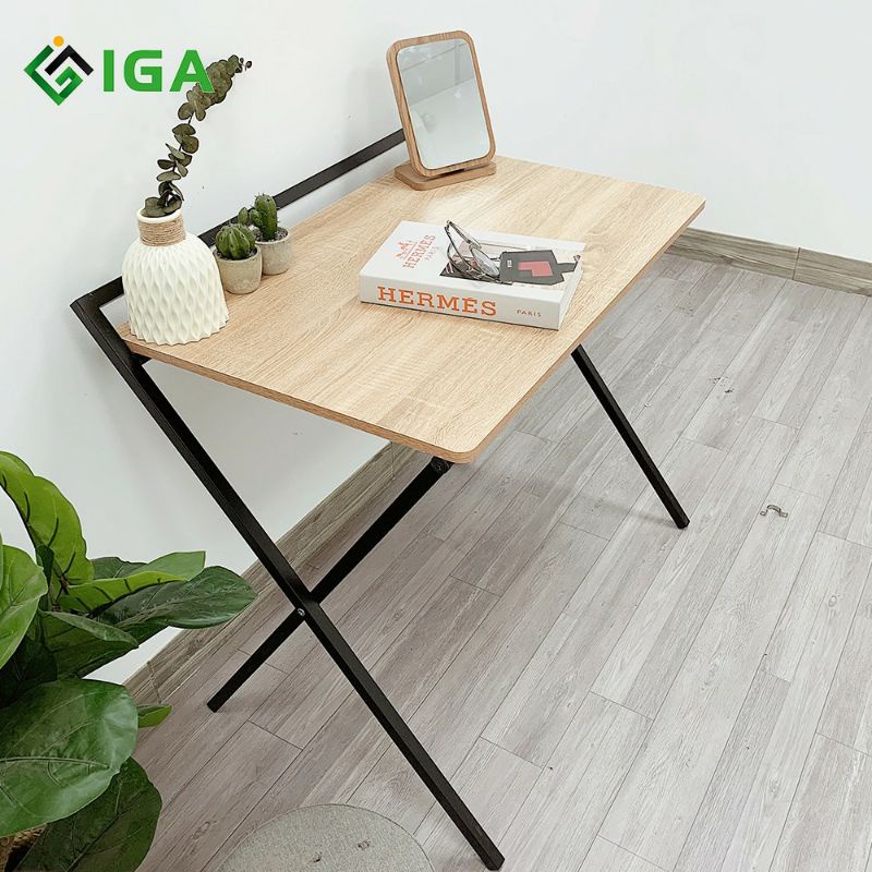 Bàn làm việc gấp gọn bàn học M SLIP để kệ sách mặt gỗ MDF chân sắt tĩnh điện- GM11