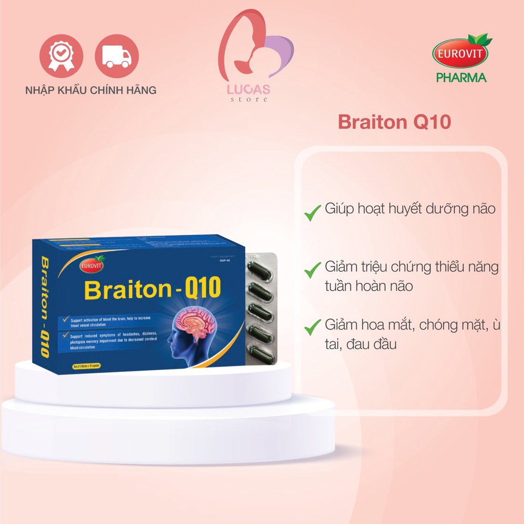 Bổ Não BRAITON NEW Q10 Tăng Tuần Hoàn Máu Não, Giảm Các Di Chứng Tai Biến Mạch Máu 100 Viên - TP098