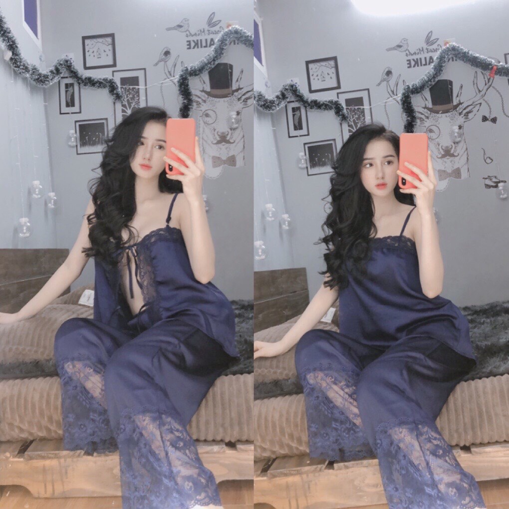 Đồ mặc nhà 2 dây Sexy lụa satin - latin Siêu Mát ĐB102