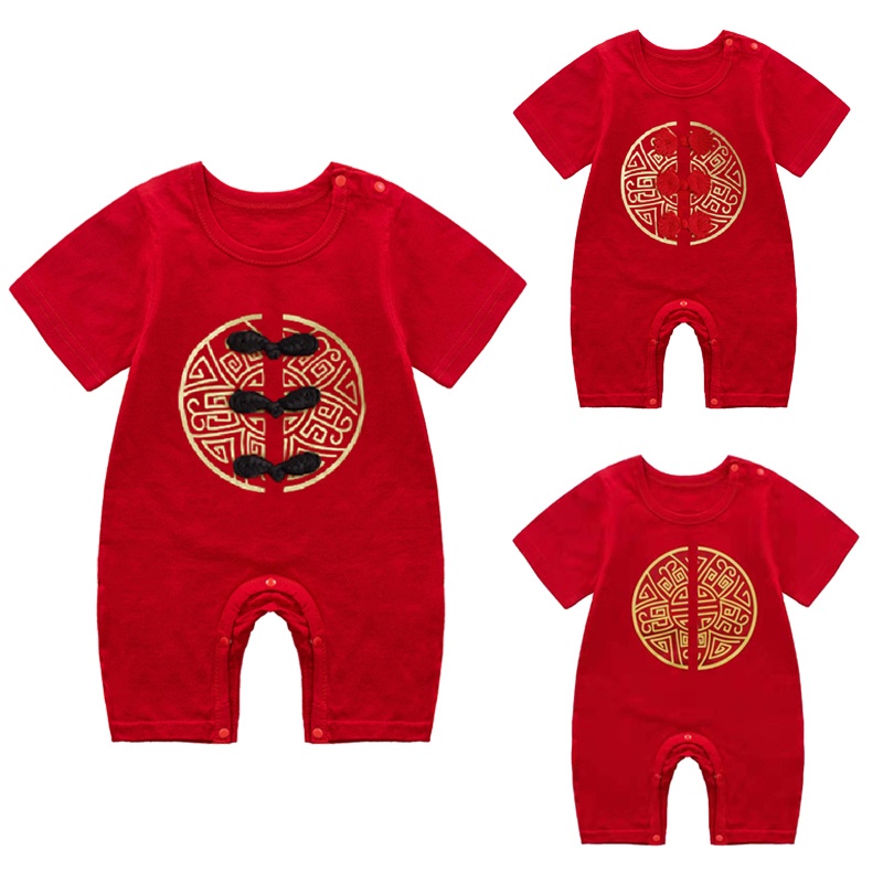Áo liền quần SANTIKUN 100% cotton tay ngắn thời trang năm mới xinh xắn dành cho trẻ em