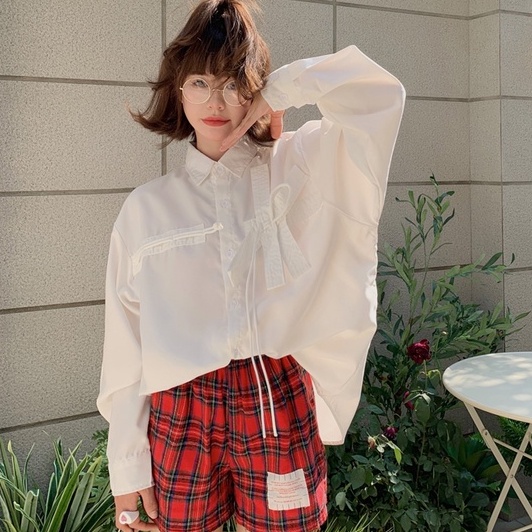 ZHELIHANGFEI Áo Sơ Mi Nữ Tay Dài Có Gắn Nơ Theo Phong Cách Ngọt Ngào Dễ Phối Đồ