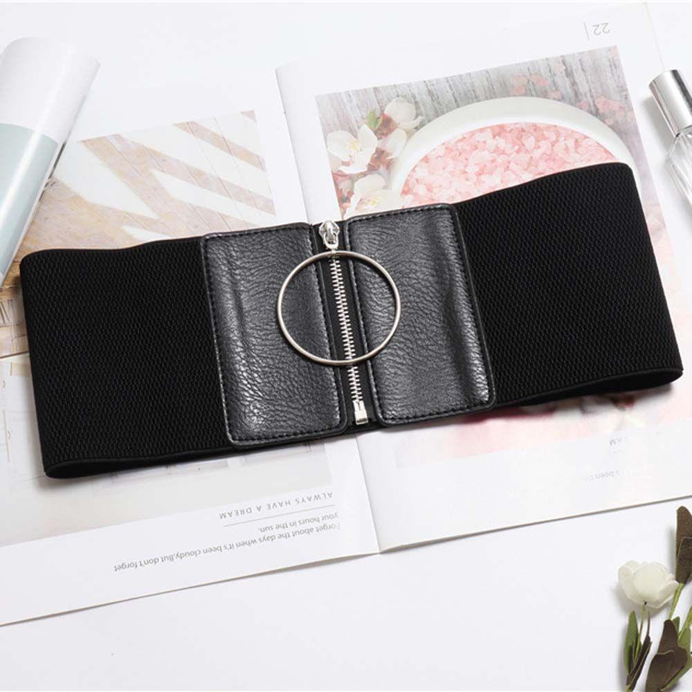 VANES1 Thắt Lưng Da PU Co Giãn Màu Đen Đơn Giản Cho Nữ