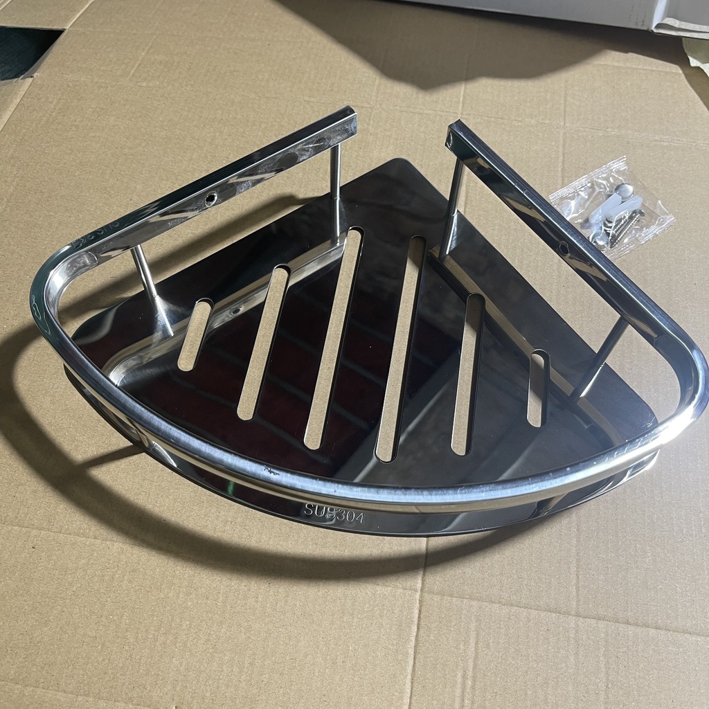 Kệ góc 1 tầng bản nhỏ cho nhà tắm inox sus 304 sáng bóng