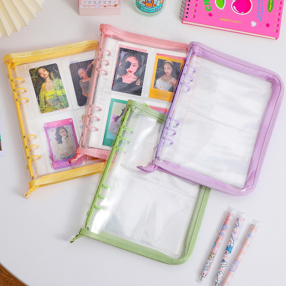 Sổ Còng Binder Sổ Tay Khổ A5 6 Lỗ Trong Suốt Có Kim Tuyến Lấp Lánh Tiện Dụng DIY