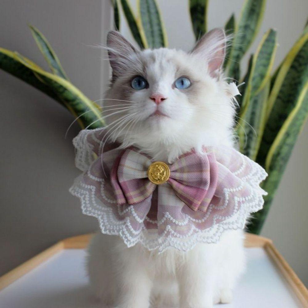 Yếm Đeo Cổ Đính Nơ Họa Tiết Sọc Caro Hồng Cho Thú Cưng