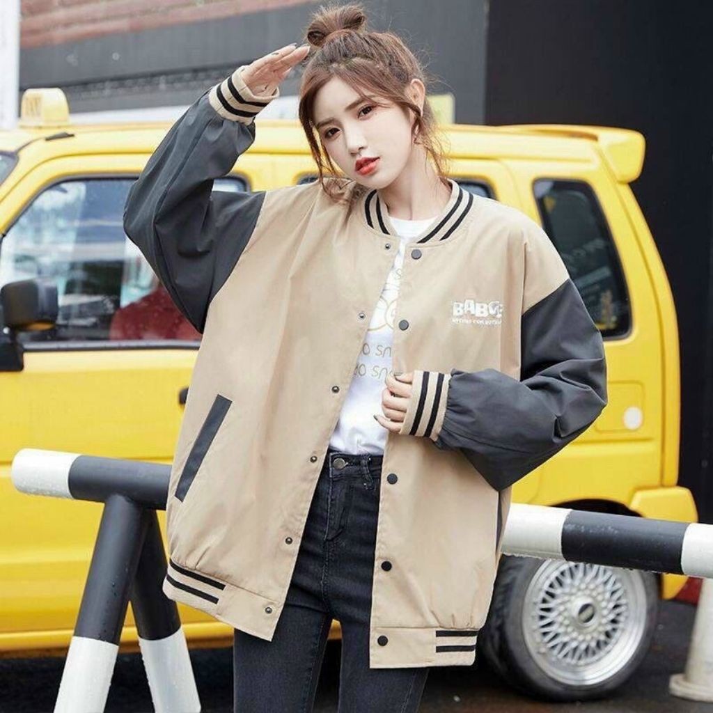 Áo khoác dù bomber jacket phong cách bóng chày hàn quốc 4S AKD04 BABGE chất nylon 2 lớp cao cấp rẻ đẹp