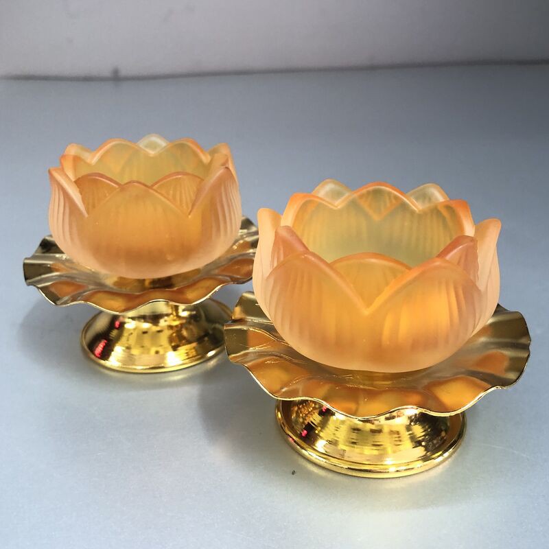 COMBO 2 CHIẾC ĐẾ ĐỂ NẾN THỜ HOA SEN GIÃ LƯU LI CHÂN HỢP KIM TM12182