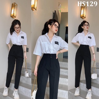 Quần baggy bigsize nữ lưng chun - lưng cao 2 nút - Quần tây nữ bigsize dáng baggy cạp cao 2 nút HS129