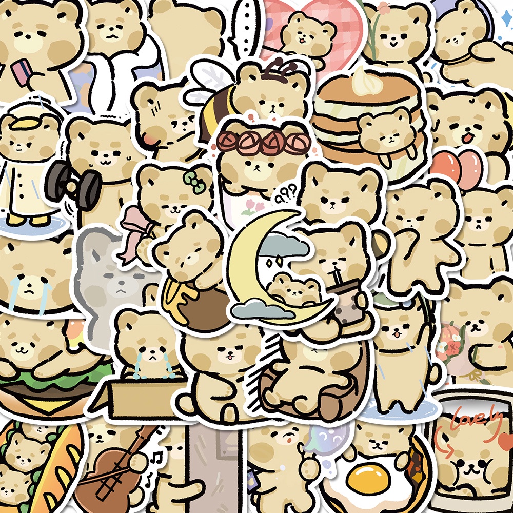 Bộ 40 Miếng Dán Trang Trí Laptop Hình Gấu Hoạt Hình Dễ Thương Chống Thấm Nước Không Lặp Lại