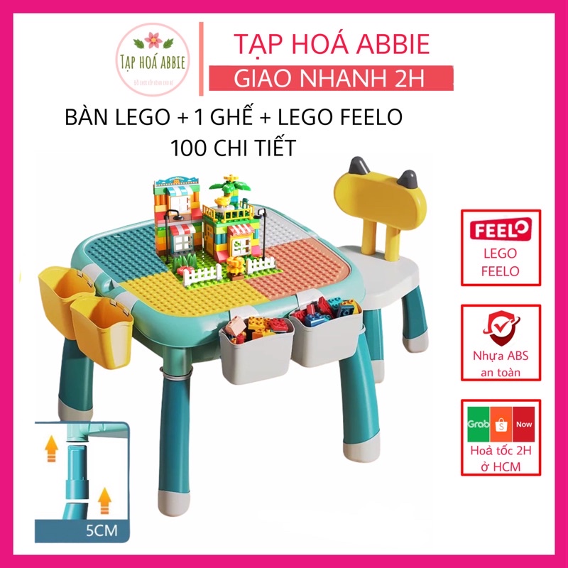 Bộ bàn lego xếp hình hãng FEELO kèm ghế chất liệu nhựa Abs cao cấp