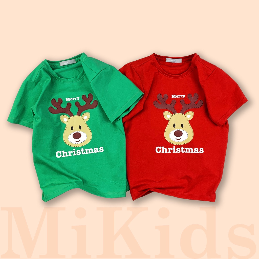 Áo phông cho bé In Hình Tuần Lộc Noel đáng yêu, Thun Cotton dày mịn mát Cho Bé đến 55Kg mặc chơi noel