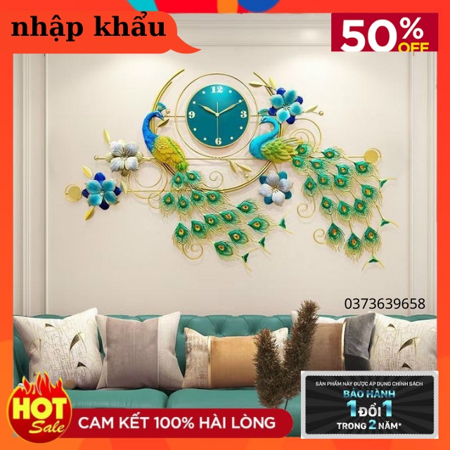 Đồng Hồ Treo Tường Trang Trí Họa Tiết Phu Thê Viên Mãn- Mã 2928 -Nghệ Thuật Decor Tường Phong Cách Mới - KT 125*76CM