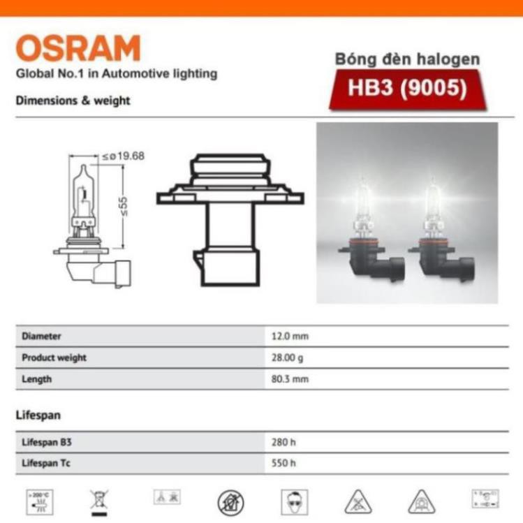 Bóng đèn halogen OSRAM ORIGINAL HB3 12v 60w (chân cong)
