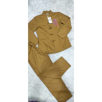 Bộ làm đi chùa tay dài quần dài vải satin,lụa
