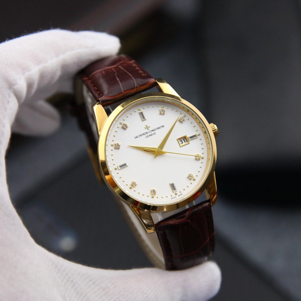 Đồng Hồ - Đồng Hồ Nam Vacheron - Dây Da Cao Cấp - Full Box - Mặt Đính Đá Đẳng Cấp Sang Trọng - Bảo Hành 12 Tháng