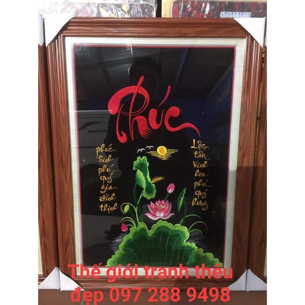 tranh thêu thư pháp chữ phúc tranh thêu sẵn chưa khung bao đẹp kt 40 x 60 cm