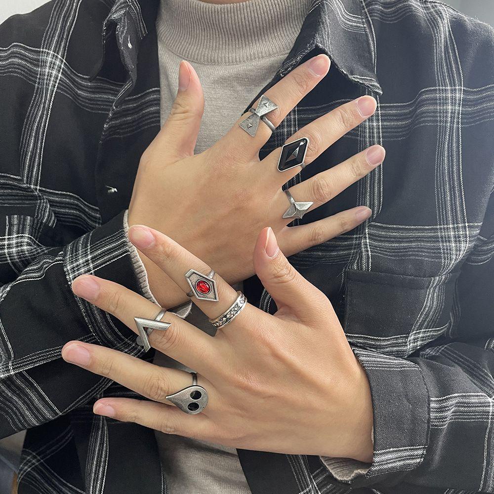 TWINKLE Black Gift Box Anime Cosplay Props Unisex Repentance Rings Anime Ring Hu Tao Coser Genshin Impact Cartoon Peripherals Nine Pillars of Secret Adjustable Alloy Jewelry Accessories/Multicolor