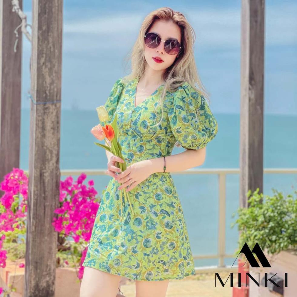 [TTTK] ĐẦM HOA TAY BỒNG DÁNG CHỮ A - CHẤT LIỆU CAO CẤP - MÀU XANH HOA | BigBuy360 - bigbuy360.vn