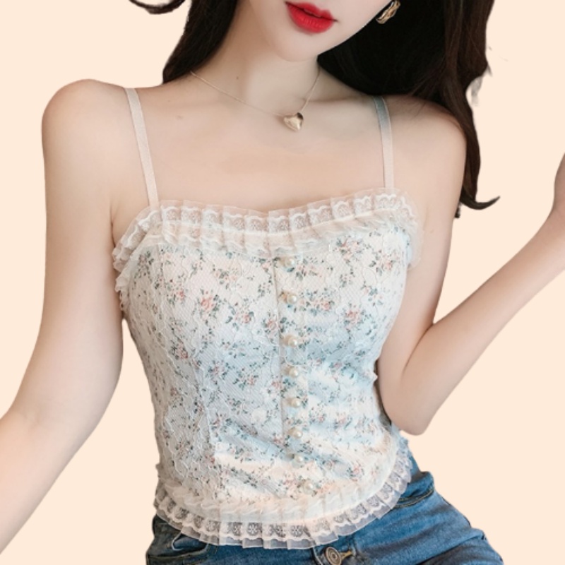 Áo 2 Dây Selala Hoa Nhí Phối Ren Phong Cách Vintage Siêu Quyến Rũ V03