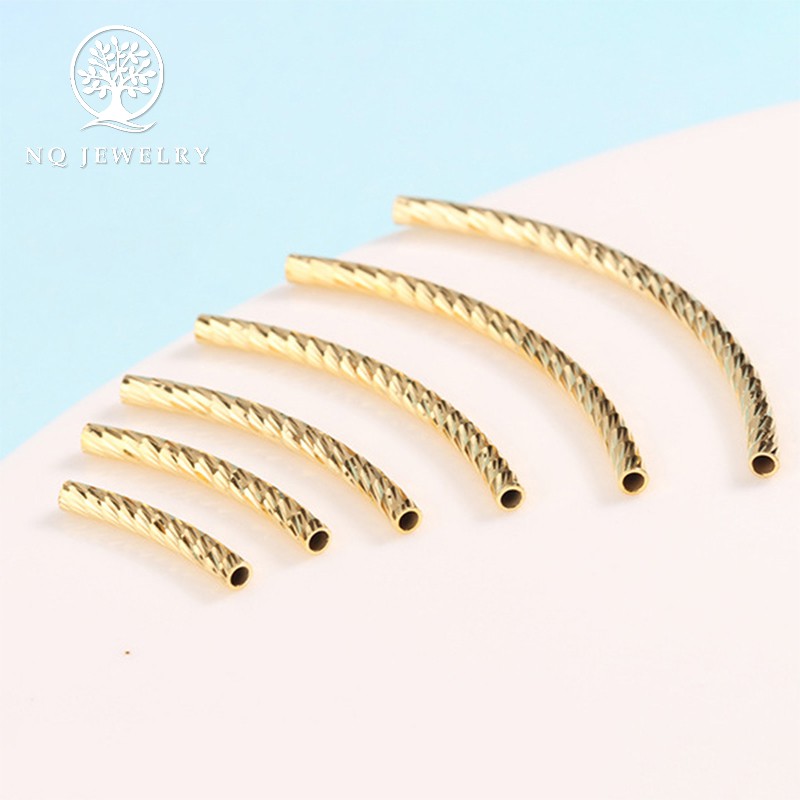 Combo 5 charm bạc hình ống họa tiết xoắn mạ vàng - NQ Jewelry