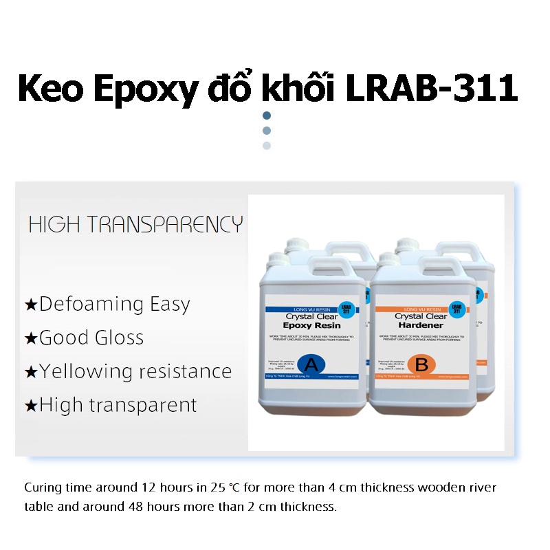 Bộ 20kg Keo Epoxy Resin Trong Suốt Đổ Khối Lớn Trong Suốt Cao Cấp Nhập Khẩu LRAB311