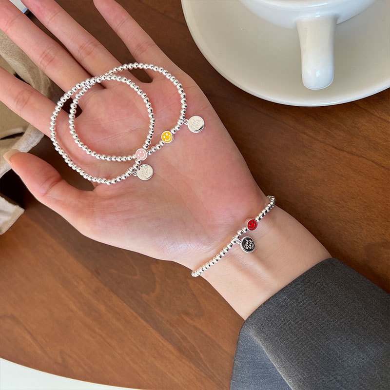 [Hàng Mới Về] Vòng Đeo Tay Co Giãn Thiết Kế Mặt Cười Đơn Giản Màu Sắc Dầu Mùa Hè Cho Nữ