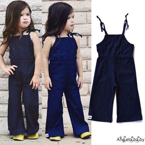 Áo Liền Quần Denim Dây Thắt Lưng Thời Trang Cho Bé Gái