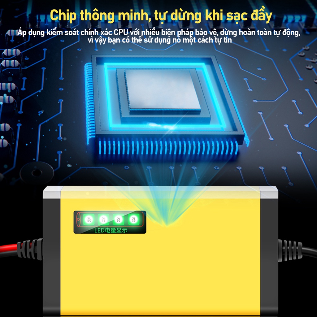Bộ sạc bình ắc quy tự động ngắt sạc acquy xe máy, xe ô tô, có đèn led báo đầy
