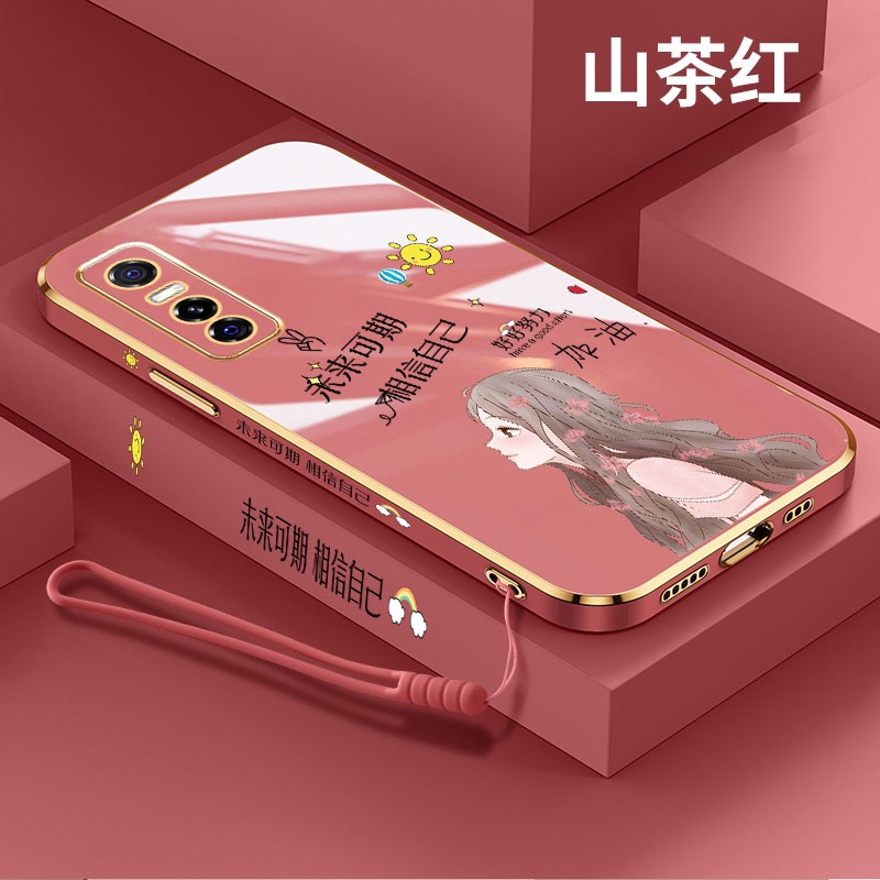 Ốp Điện Thoại Silicon Viền Thẳng Mềm Có Dây Đeo Cho vivo Z5X Y17 Y15 Y12 V17 V21E 4G Y73 4G