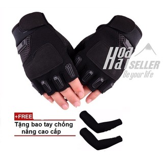 Găng tay dã chiến quân đội HOAHAI đa năng cao cấp (đen) + Tặng kèm bao tay chống nắng cao cấp