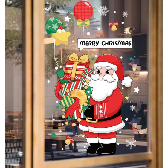 Decal trang trí Noel Hít Tĩnh ĐIện 2 mặt - Noel đi phát quà vui vẻ