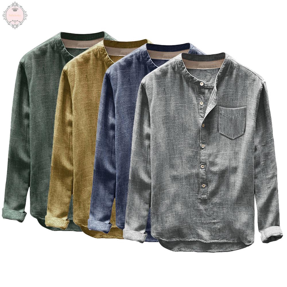 Áo sơ mi cổ tròn phong cách vintage đẹp trai cho nam | BigBuy360 - bigbuy360.vn