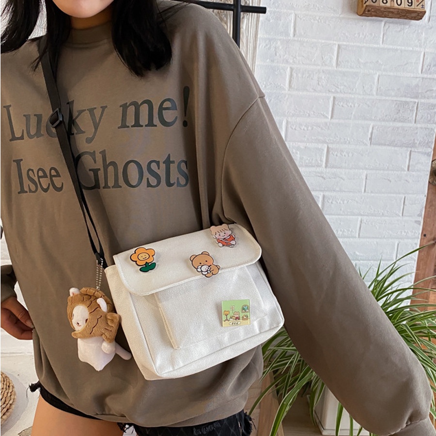Túi Mini Đeo Chéo Vải Canvas Kèm 4 Sticker Siêu Dễ Thương Phong Cách Thời Trang.