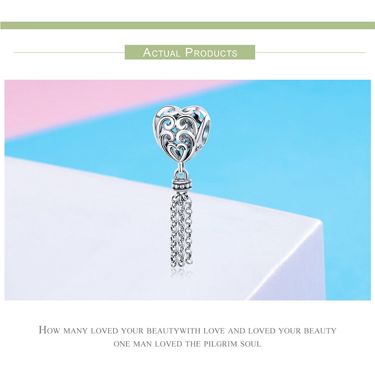 Hạt charm Bamoer SCC722 hình trái tim phối tua rua độc đáo