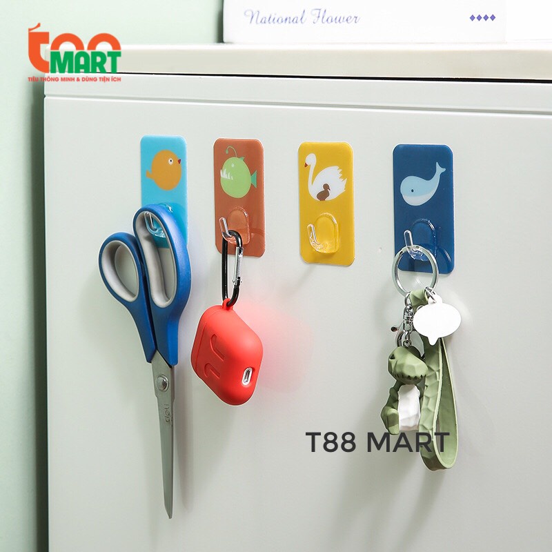 Móc dán móc treo vật dụng nhỏ bằng nhựa cao cấp, siêu dính và chịu lực đến 2kg hình động vật dễ thương
