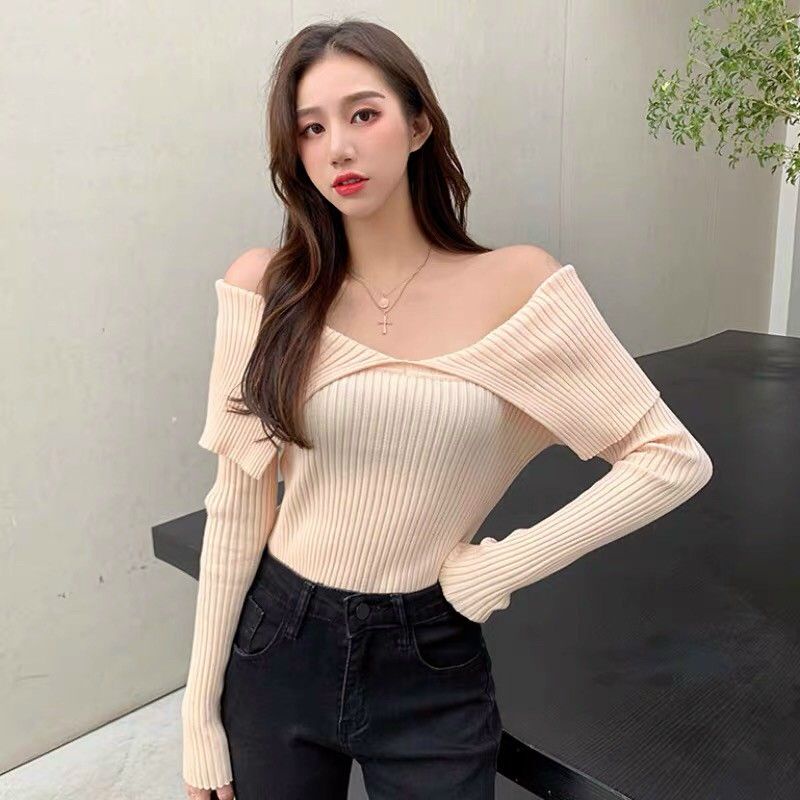 Áo len trễ vai bẻ ôm body hàng QC