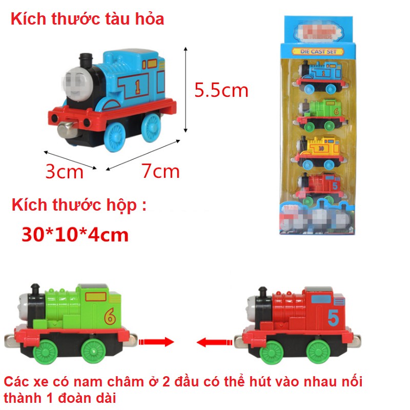 Bộ xe mô hình tàu hỏa Thomas mini bằng hợp kim gồm 4 xe