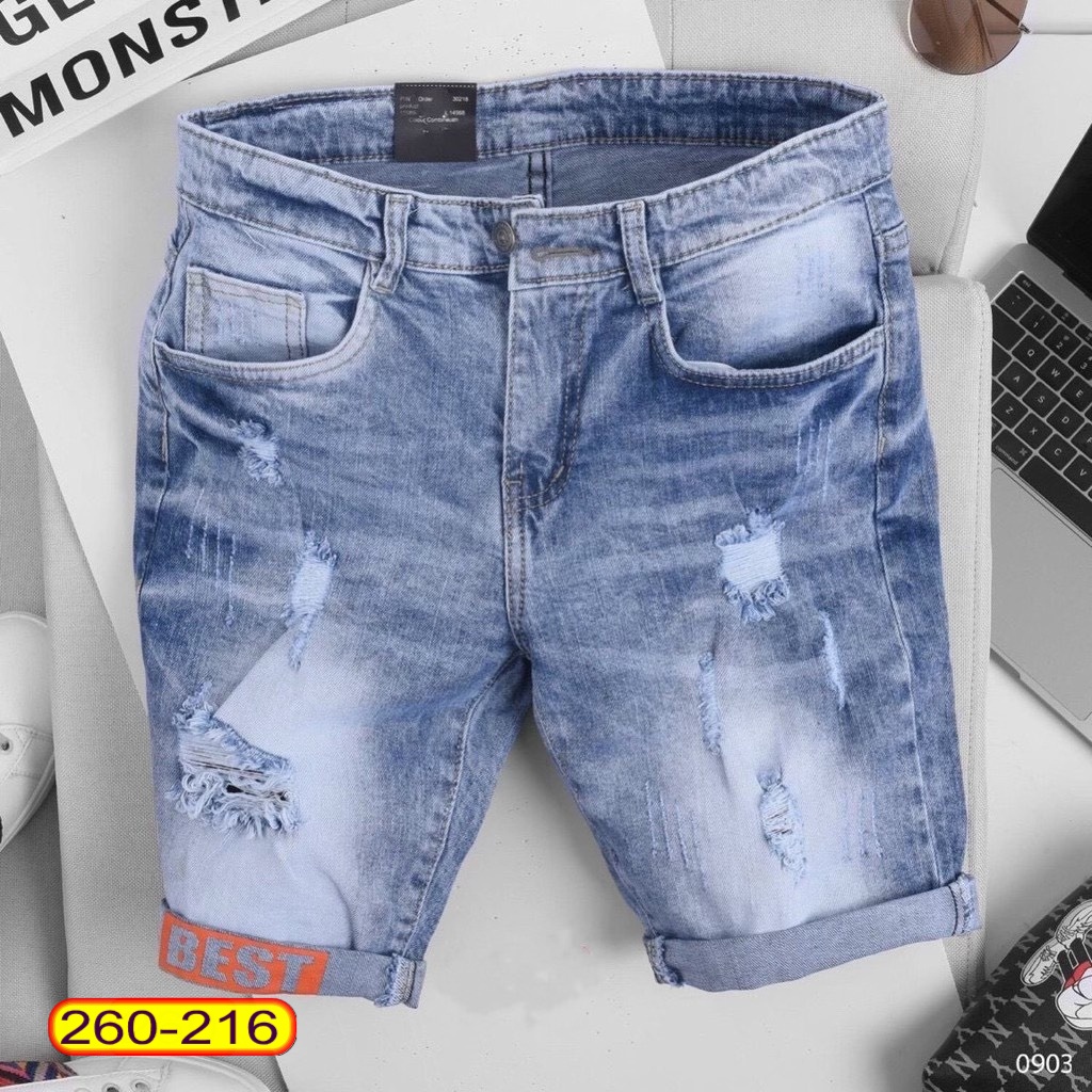 Quần Short Jeans Nam Rách Chất Liệu Co Dãn Cao Cấp Phong Cáchtrẻ Trung Cực Hot - Hazo