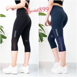 Quần tập gym, yoga nữ lửng phối lưới chấm bi