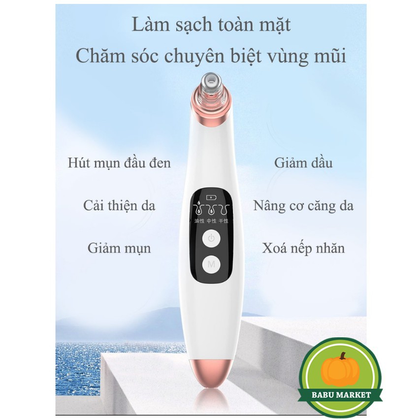 Máy Hút Mụn Cầm Tay Cao Cấp Có 6 Đầu Thay Tùy Chỉnh Cân Tất Cả Các Loại Mụn Hỗ Trợ Sạc Pin Siêu Tiện Dụng