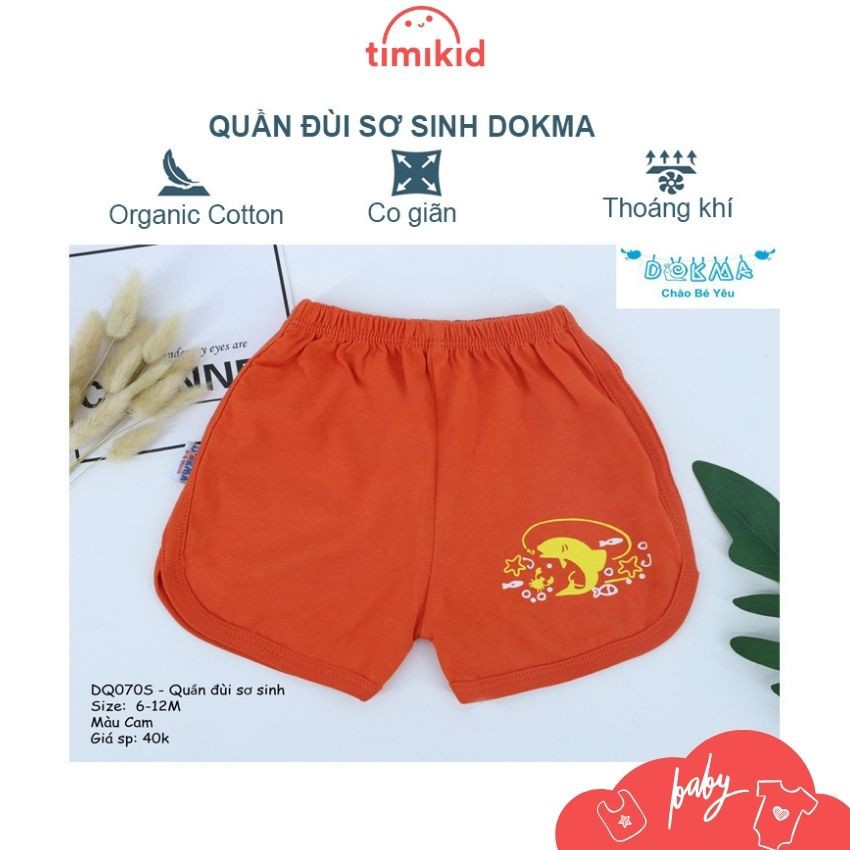 DOKMA Quần Đùi Sơ Sinh Dokma 6-12M Phối Kẻ Năng Động Màu Cam - Quần Cộc Sơ Sinh - Organic Cotton (1-12m) DQ070S