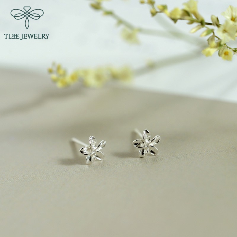 Khuyên tai bạc nữ TLEE hoa sứ mini nữ tính TleeJewelry B0185