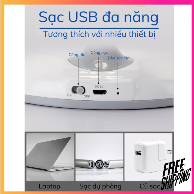 [NỘI ĐỊA TRUNG] Đèn bàn tích điện Kangming KM-6702 LED ba chế độ sáng, làm mờ, phù hợp đọc sách hoắc để phòng ngủ