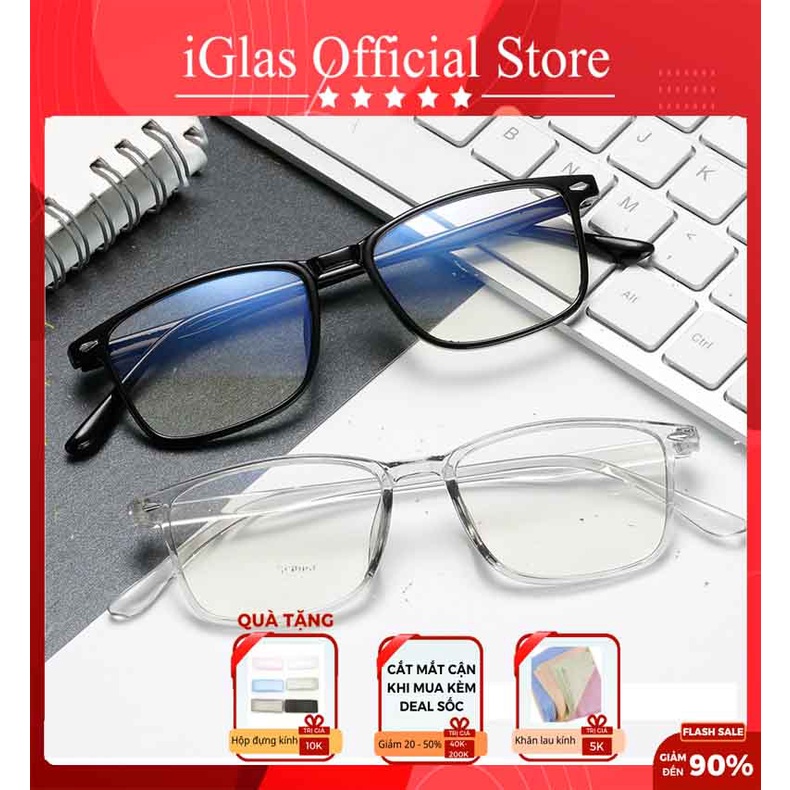 Gọng Kính Vuông Chữ Nhật iGlas 059 Chất Liệu Nhựa Dẻo Nhẹ TR90 Dễ Nắn Chỉnh, Mắt Kính 0 Độ Chống Ánh Sáng Xanh Máy Tính