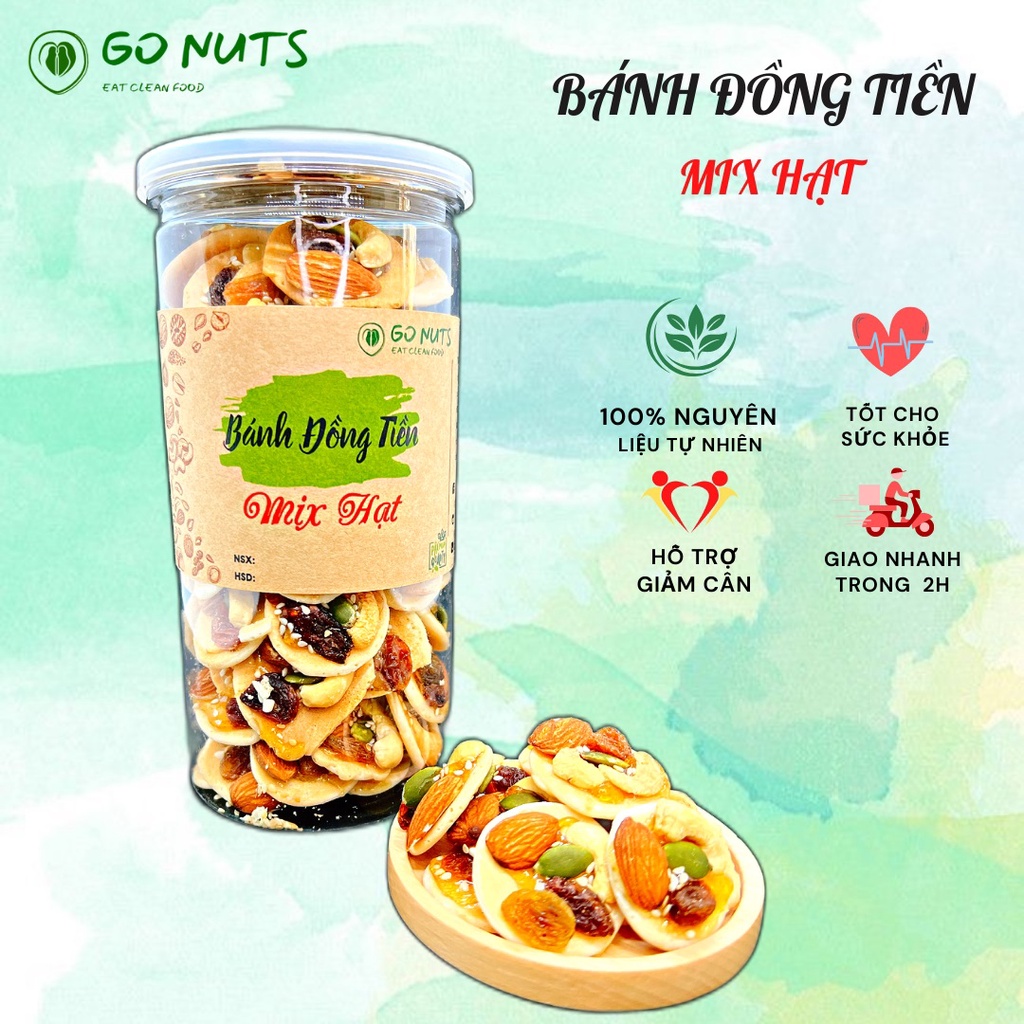 Bánh đồng tiền GO NUTS mix hạt dinh dưỡng Bánh ăn kiêng hỗ trợ giảm cân bánh ngũ cốc bánh healthy thuần chay thực dưỡng