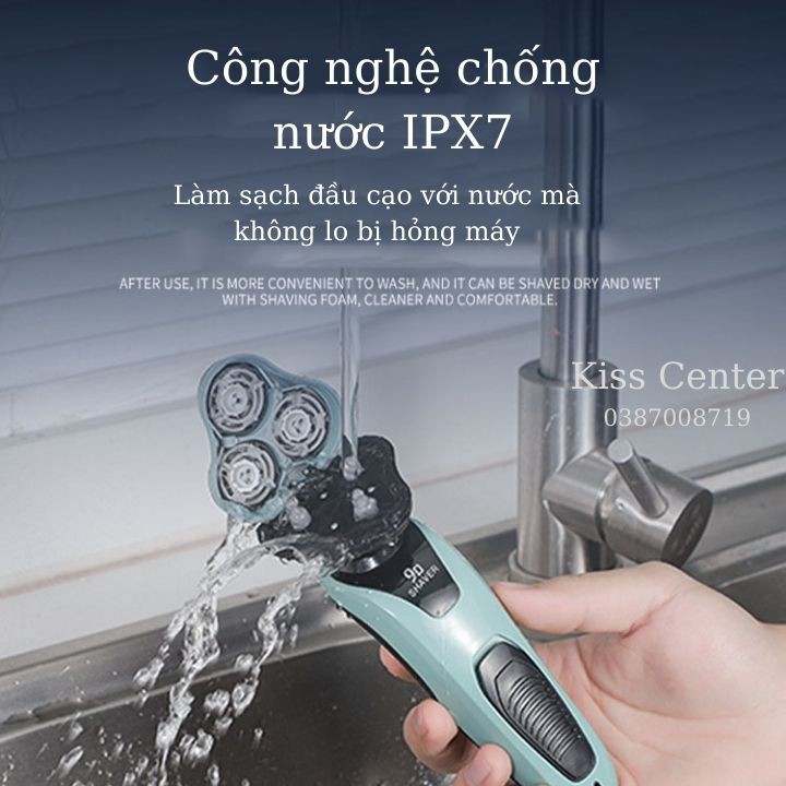 Máy Cạo Râu , Máy Cạo Râu Đa Năng 3 Lưỡi Xoay Cao Cấp SHAVER 9D Cạo Khô Không Rát