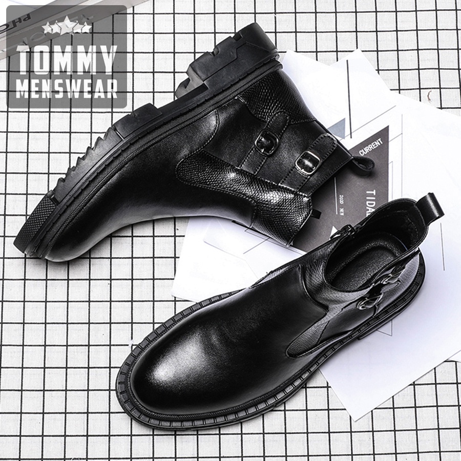 Giày Nam Cổ Cao Đen Khóa Kéo Da Bò Thật Đẹp TOMMY Giày Đen Nam Đế Cao Công Sở GNK158 | BigBuy360 - bigbuy360.vn