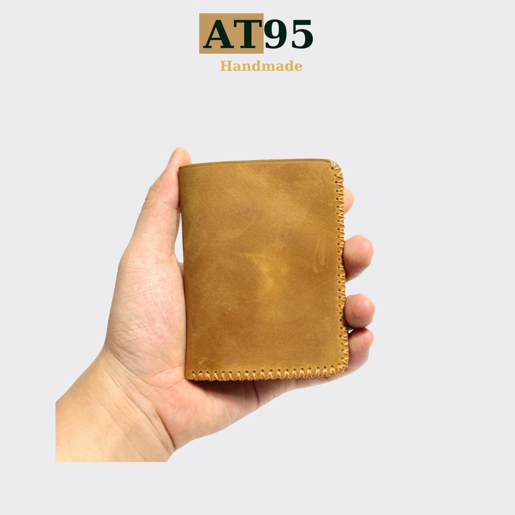 Ví đứng Titan may viền X da bò thật hàng thủ công thương hiệu AT95 HANDMADE