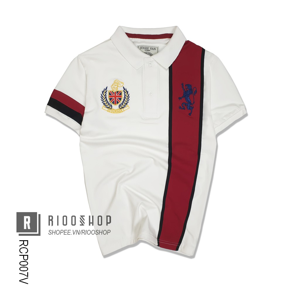 Áo phông nam có cổ tay ngắn Kỳ Lân họa tiết thêu cực đẹp RCP007V - áo thun nam form rộng Riooshop | BigBuy360 - bigbuy360.vn