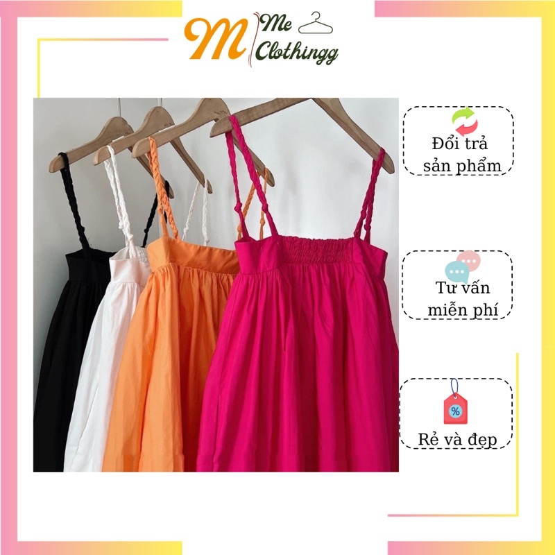 Váy đầm maxi tết vai phong cách Hàn, xinh, có túi, dáng dài, vải non Nhật